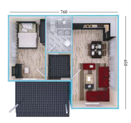 Tek Kat Prefabrik Ev 55 m² 1+1 MODEL B147